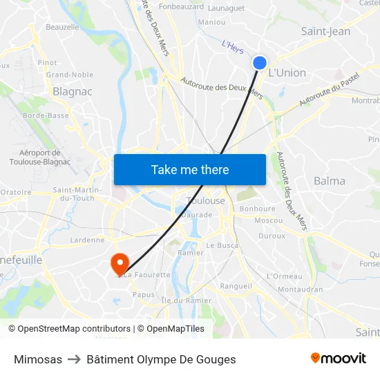 Mimosas to Bâtiment Olympe De Gouges map