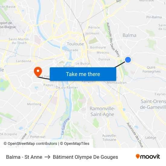Balma - St Anne to Bâtiment Olympe De Gouges map