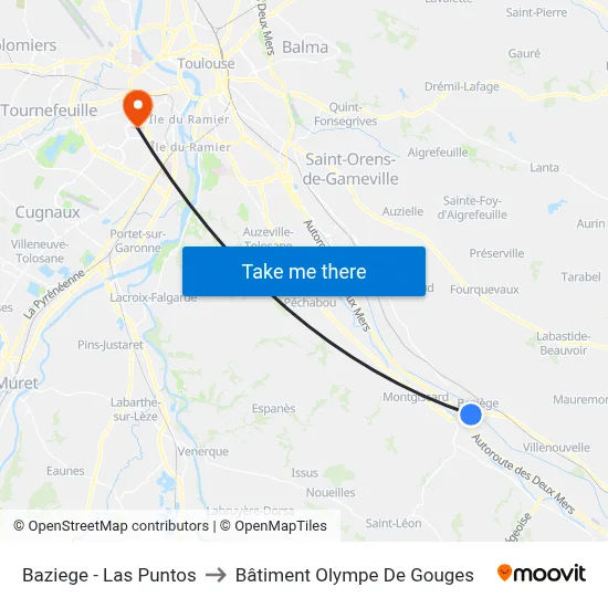 Baziege - Las Puntos to Bâtiment Olympe De Gouges map