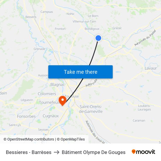 Bessieres - Barrèses to Bâtiment Olympe De Gouges map