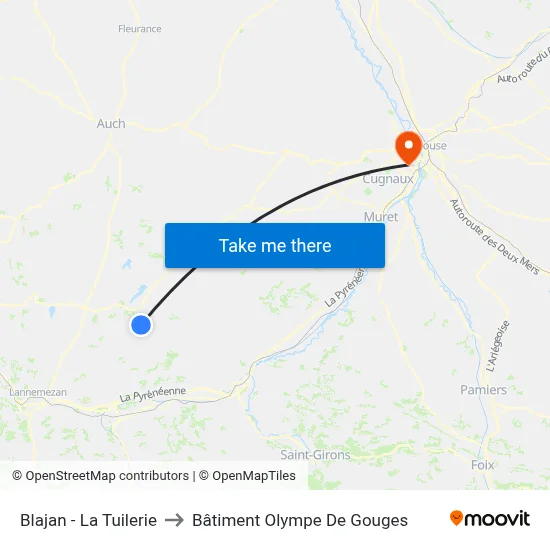 Blajan - La Tuilerie to Bâtiment Olympe De Gouges map