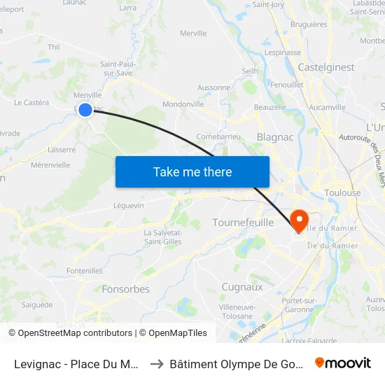 Levignac - Place Du Moulin to Bâtiment Olympe De Gouges map