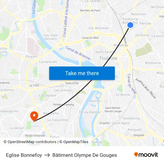 Eglise Bonnefoy to Bâtiment Olympe De Gouges map