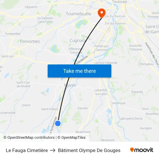 Le Fauga Cimetière to Bâtiment Olympe De Gouges map