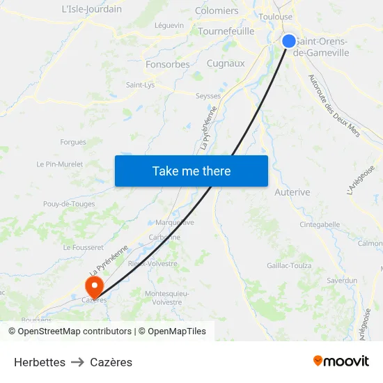 Herbettes to Cazères map