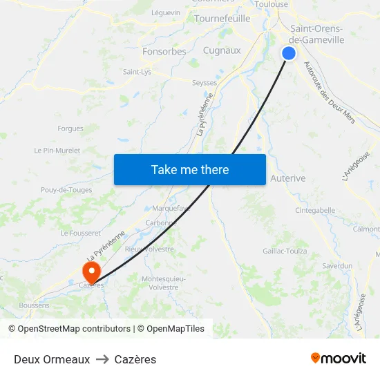 Deux Ormeaux to Cazères map