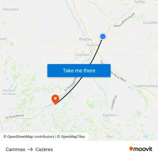 Cammas to Cazères map