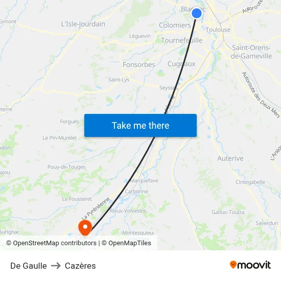 De Gaulle to Cazères map