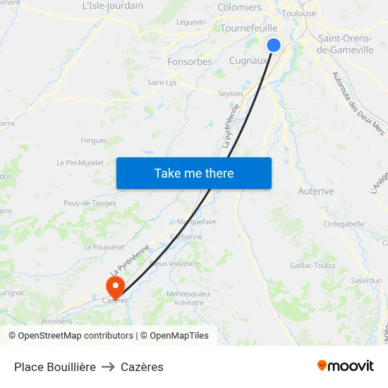 Place Bouillière to Cazères map