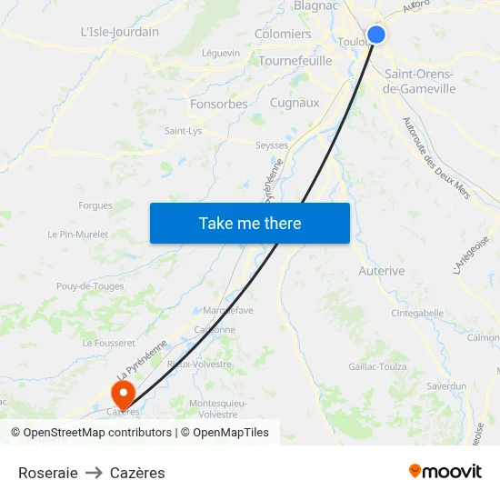 Roseraie to Cazères map