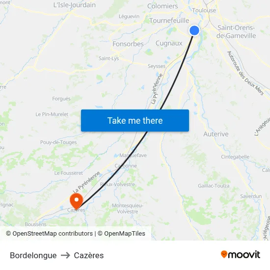 Bordelongue to Cazères map
