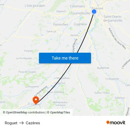 Roguet to Cazères map