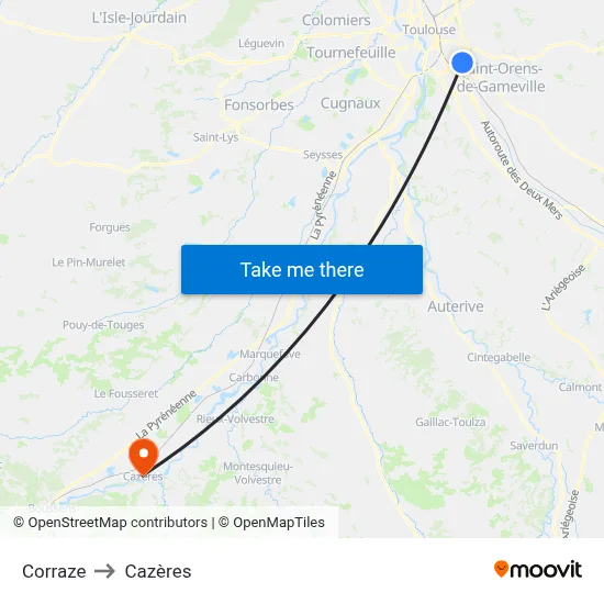 Corraze to Cazères map