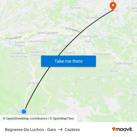 Bagneres-De-Luchon - Gare to Cazères map