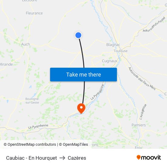 Caubiac - En Hourquet to Cazères map