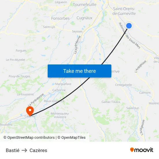 Bastié to Cazères map