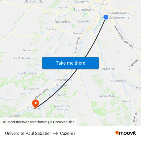 Université Paul Sabatier to Cazères map