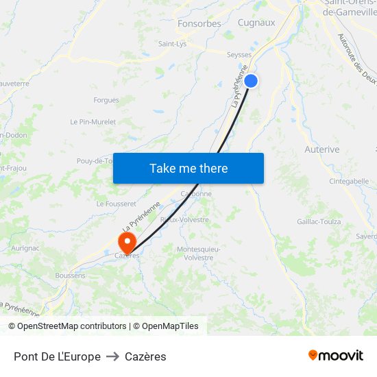 Pont De L'Europe to Cazères map