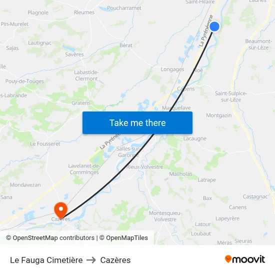Le Fauga Cimetière to Cazères map