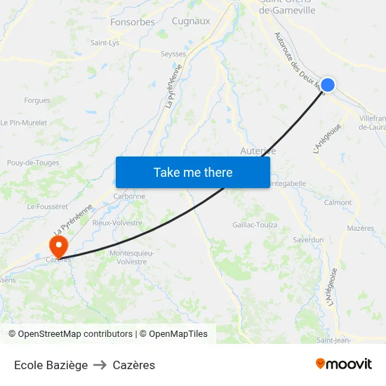 Ecole Baziège to Cazères map