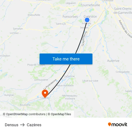 Densus to Cazères map