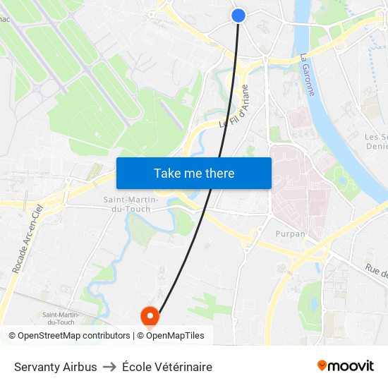 Servanty Airbus to École Vétérinaire map