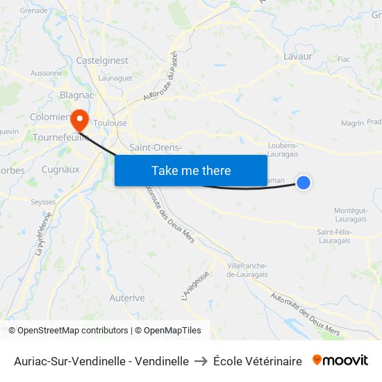 Auriac-Sur-Vendinelle - Vendinelle to École Vétérinaire map
