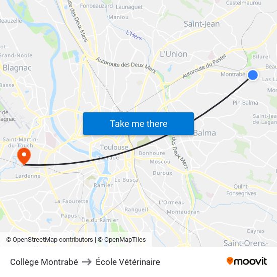 Collège Montrabé to École Vétérinaire map