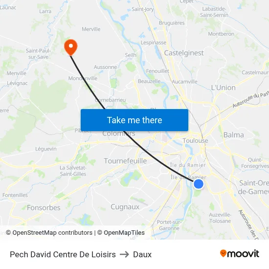 Pech David Centre De Loisirs to Daux map