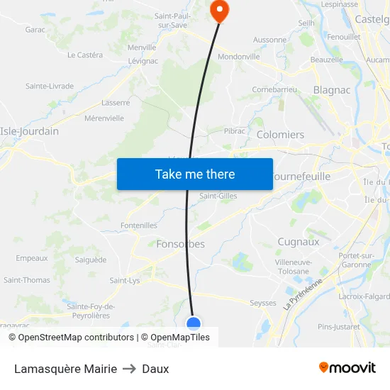 Lamasquère Mairie to Daux map