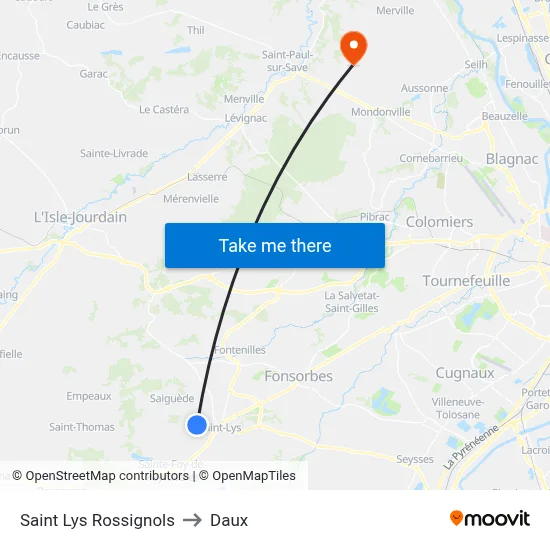 Saint Lys Rossignols to Daux map