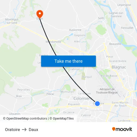 Oratoire to Daux map