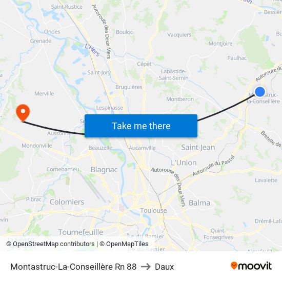 Montastruc-La-Conseillère Rn 88 to Daux map
