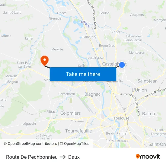 Route De Pechbonnieu to Daux map