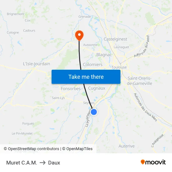 Muret C.A.M. to Daux map