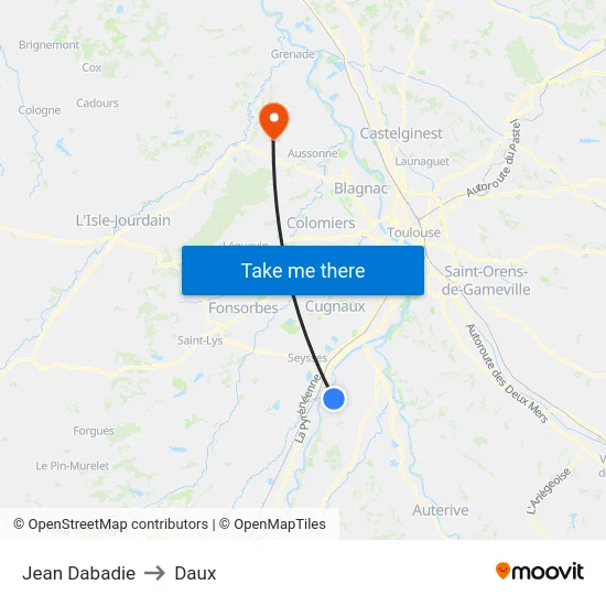 Jean Dabadie to Daux map