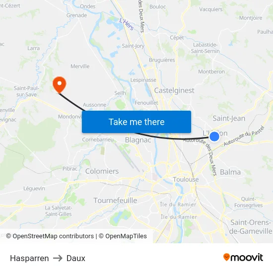 Hasparren to Daux map