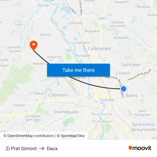 Zi Prat Gimont to Daux map