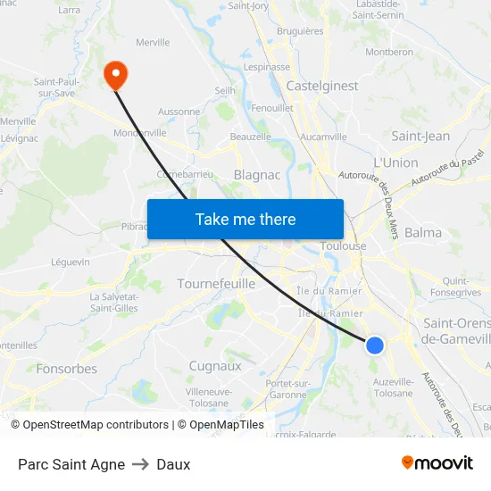 Parc Saint Agne to Daux map