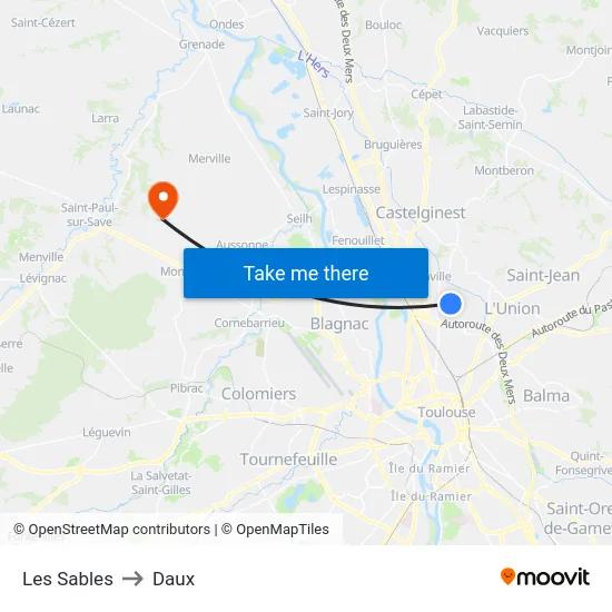 Les Sables to Daux map