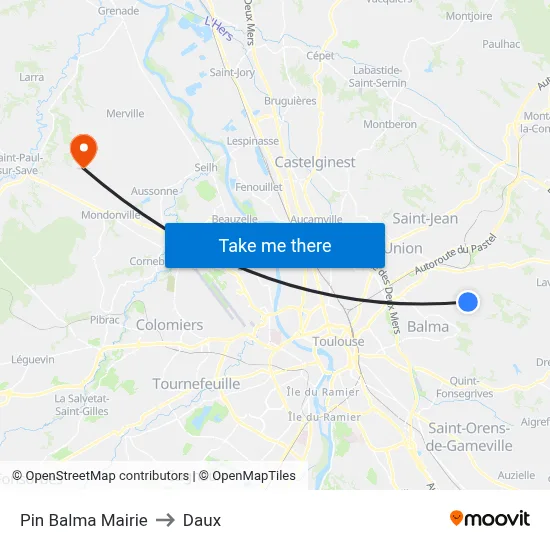 Pin Balma Mairie to Daux map