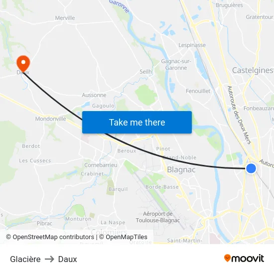 Glacière to Daux map