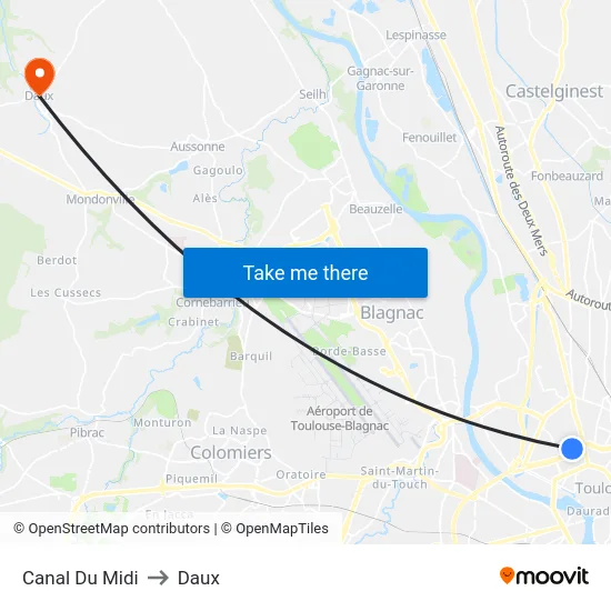 Canal Du Midi to Daux map