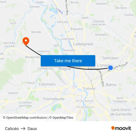 Calicéo to Daux map