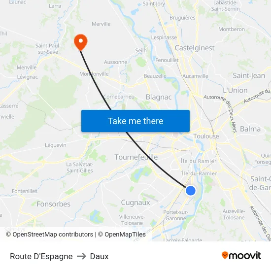 Route D'Espagne to Daux map