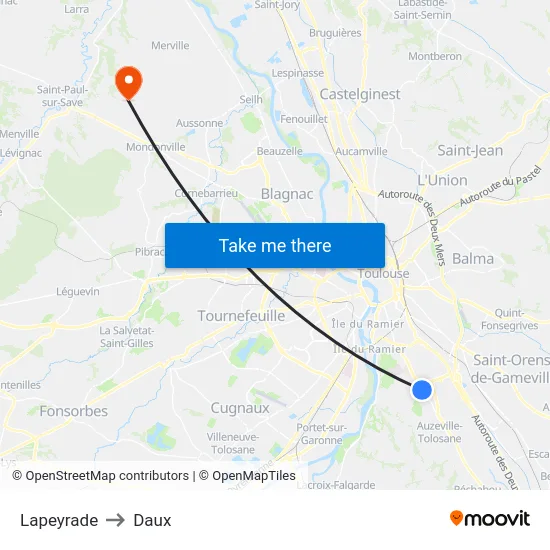 Lapeyrade to Daux map