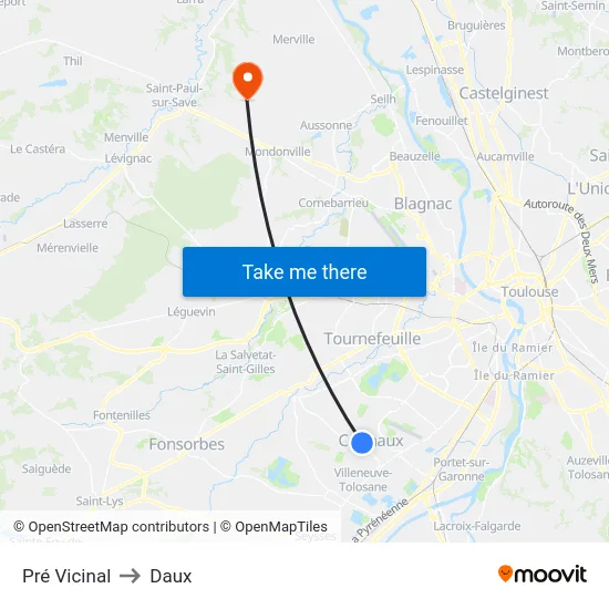 Pré Vicinal to Daux map