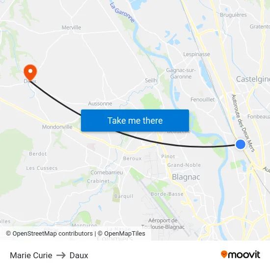 Marie Curie to Daux map