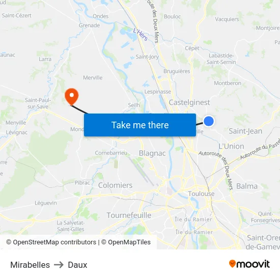 Mirabelles to Daux map