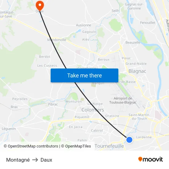 Montagné to Daux map